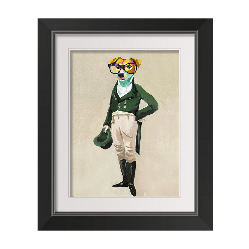 «Fancy Dressed Colorful Dog 1», peinture sur cadre, H 14 po x l 11 po