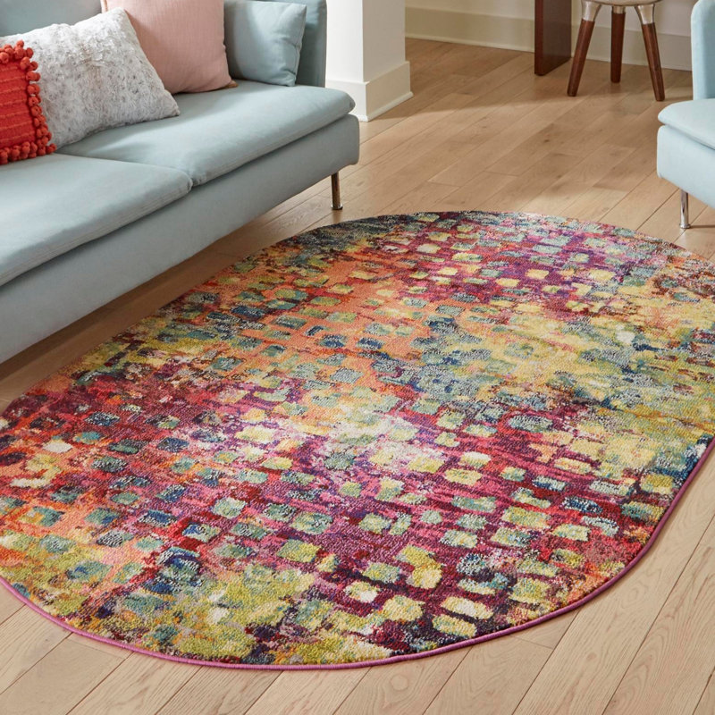 Corlenzo Washable Abstract Indoor Rug, Oval 3'3" x 5'3"