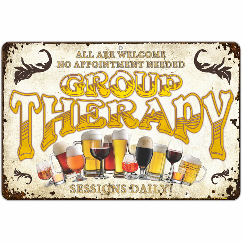 Customizable Rectangular Metal Bar Sign with Funny Group Therapy Design