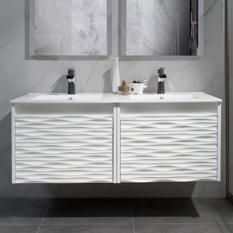 48" Wall Mounted & Floating Double Vanities with Ceramic Sink, White