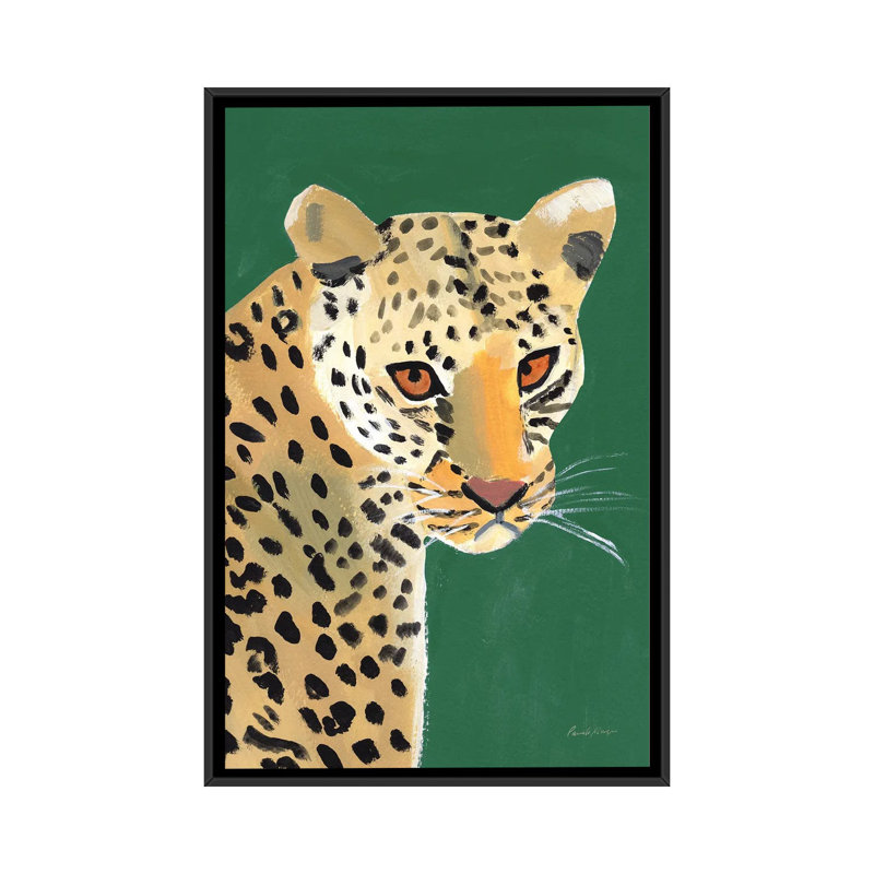 Guépard coloré sur émeraude - reproduction d'art murale encadrée, H 48 po x l 32 po, Noir