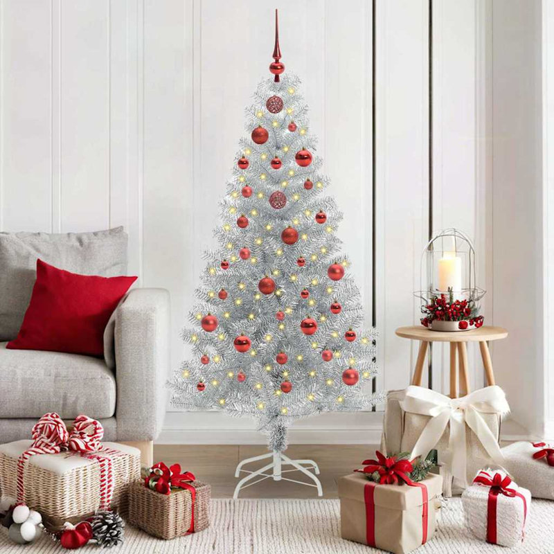 vidaXL Christmas Tree with 300 LEDs with Stand Silver PET, 4.92 ft