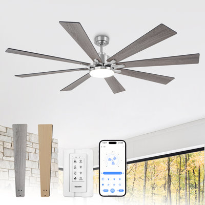 Ventilateur de plafond à DEL à intensité variable de 72 po avec 3 lumières DEL CCT, moteur CC réversible à 6 vitesses, minuterie, télécommande et contrôle des applications VacZon