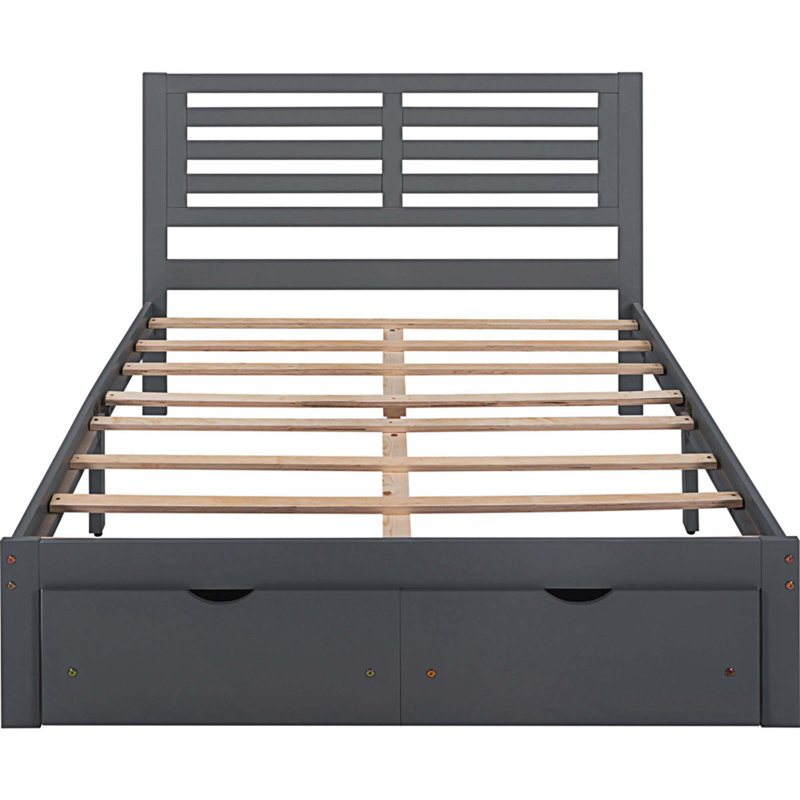 Lit plateforme double avec rangement, gris