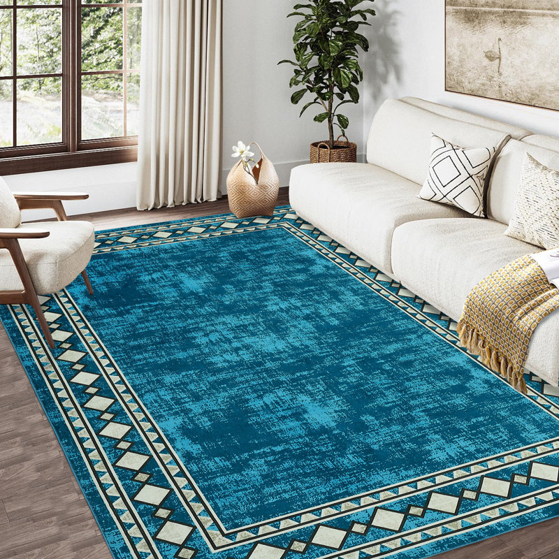 Tapis à bordure chic et lavable pour la salle à manger, Rectangle 10 pi x 13 pi