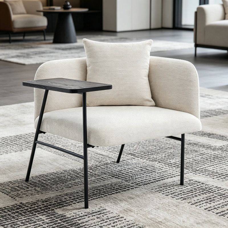 Chaise de lecture moderne, chaise d'appoint rembourrée avec table et coussin, Beige