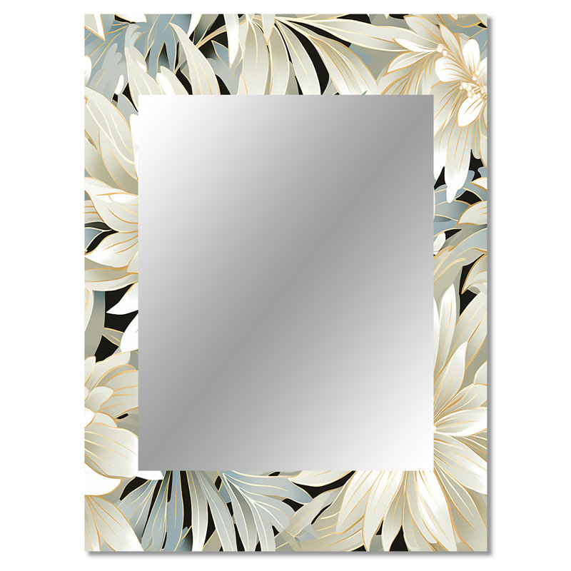 Motif de fleurs Deramo exotiques gris et blanc - miroir mural floral unique, miroir de chalet, impression sur métal