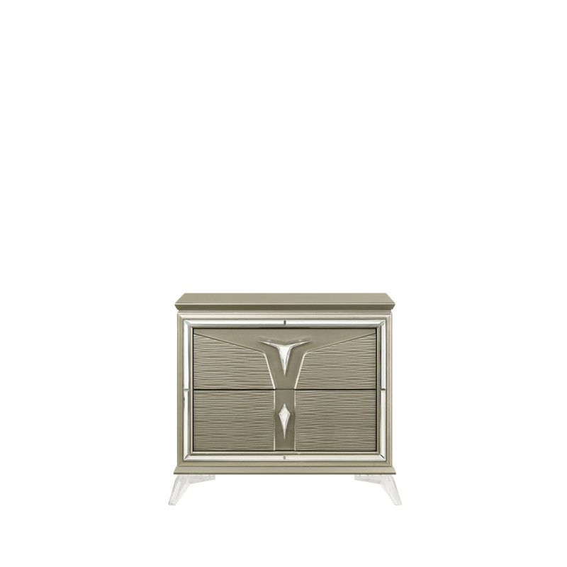 Table de chevet contemporaine 2 avec rangement de chevet argent et bois avec accents