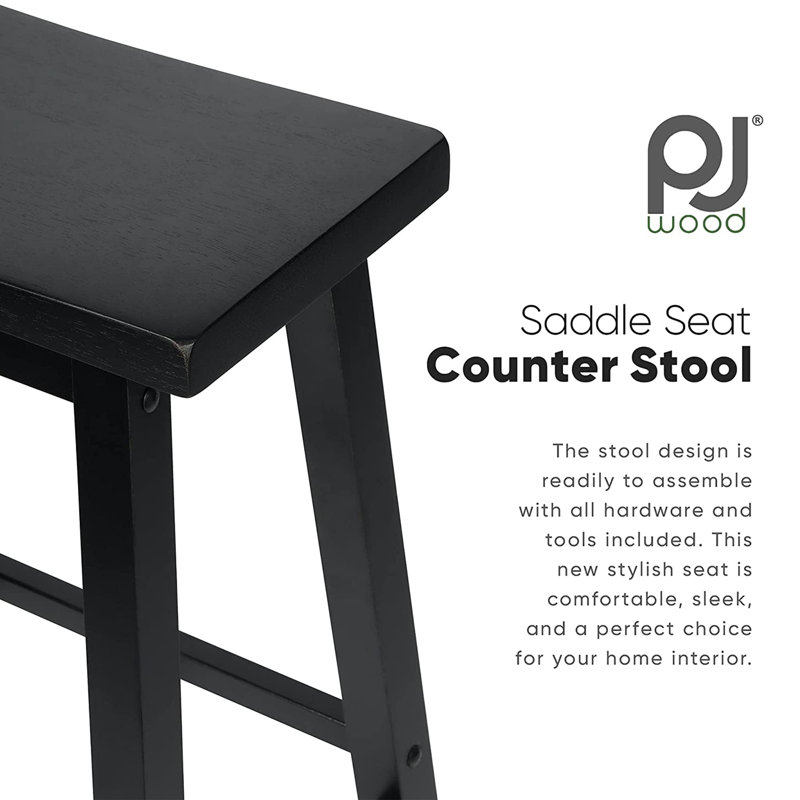 Black Adjustable Backless Saddle Style Wood Counter Stool
