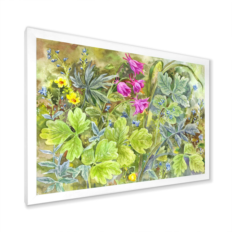Plants in Flowering Garden - reproduction d'art sur toile, H 8 po x l 12 po x P 1 po, Cadre photo blanc