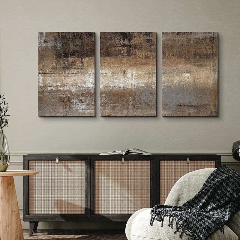 IDEA4WALL Abstract Bown & White Faded Grunge Color Field On Canvas 3 ...