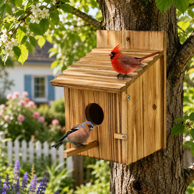 Maison d'oiseaux en bois pour l'extérieur, nichoir suspendu en bois naturel pour oiseaux de jardin