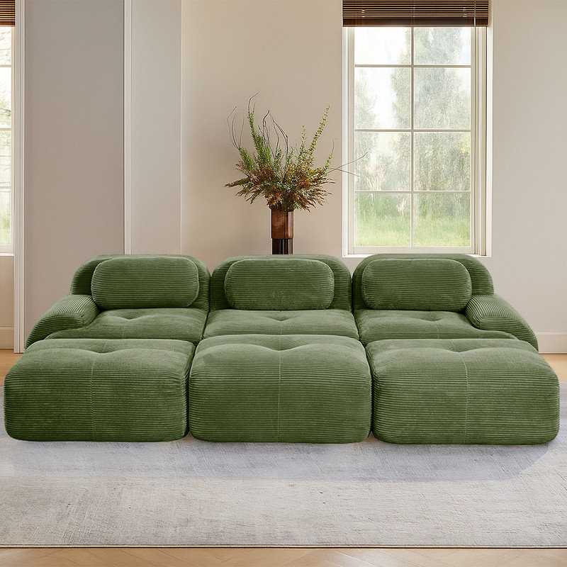 Boneless Modular Sleeper Sectional Cloud Couch With Ottoman, Plush Corduroy, No Assembly Required, Big Comfy Couches Set With Fluffy Memory Foam