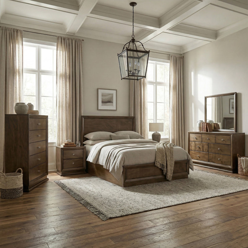 Hardeman 6-Piece Panel Bedroom Set, King, 6 Pcs: Bed, 2 Nightstands, Dresser, Mirror, Chest