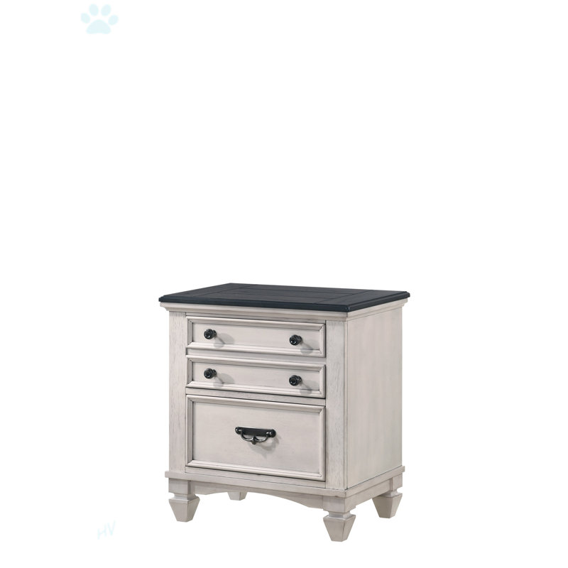 Two-Tone White and Black Wooden 2-Drawer Nightstand
