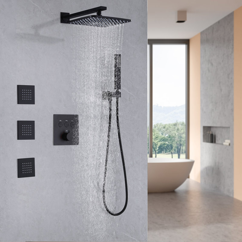 Système de douche complet de luxe avec valve brute, Noir mat