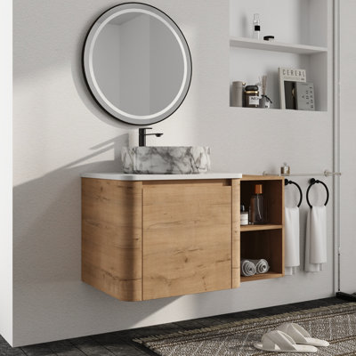 Greythor 36" Wall-Mounted Single Bathroom Vanity With Ceramic Sink & Storage Shelves, Single Bathroom Vanity Set With Engineered Stone Top