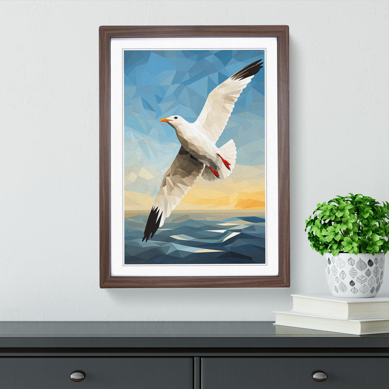 Seagull Geometric No.2 - Single Picture Frame Print on Wood, 46cm H x 34cm W x 2cm D, Walnut