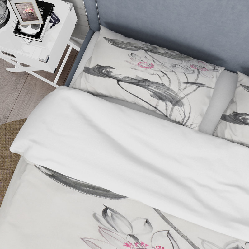 Fleurs de lotus rétro - ensemble de housse de couette traditionnel - microfibre de polyester