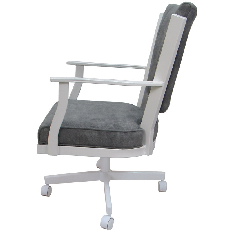 Danyael Metal Dining Caster Chair with Arms, White, Outlier Charcoal