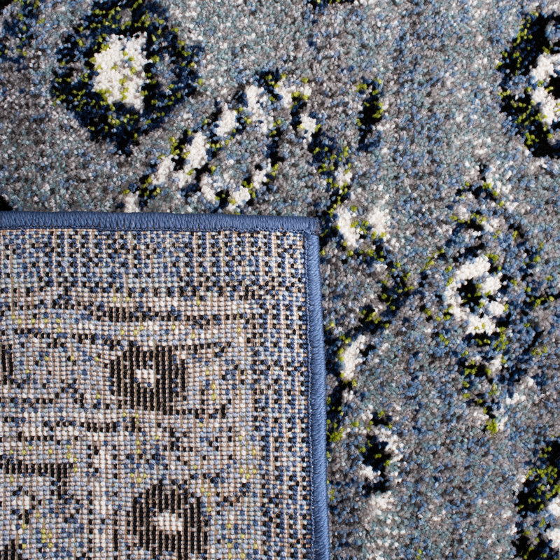 Tapis gris /bleu à motif Sud-Ouest, Carré 6 pi 7 po