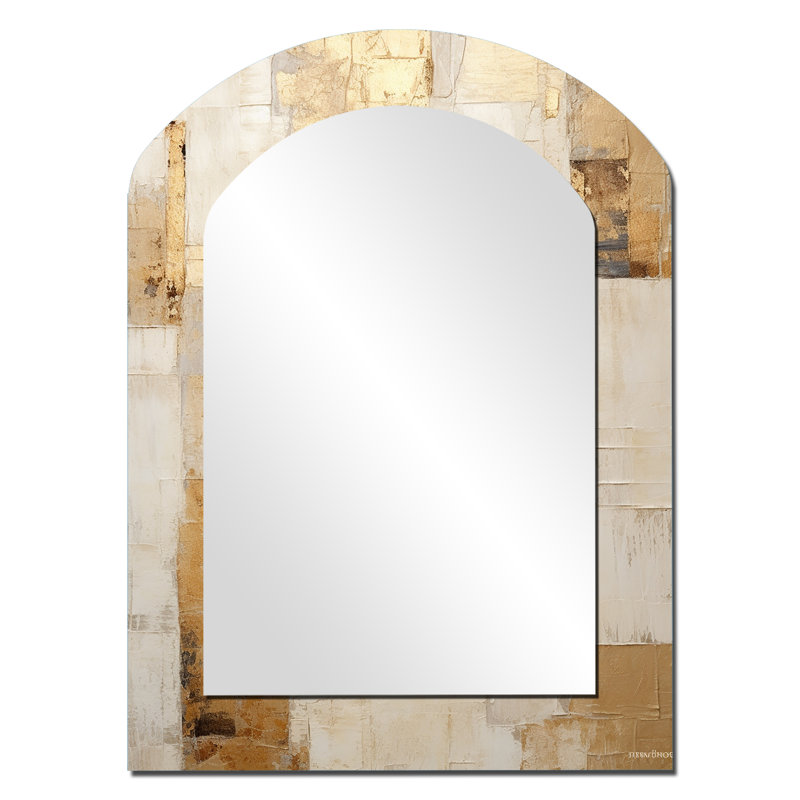 Beige And Gold Dream Collage I - Abstract Shapes Asymmetrical Mirror, Beige Arch Decorative Wall Mirror, Printed Metal Art