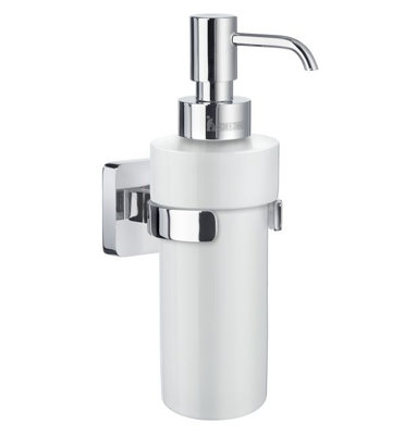 Pompe à savon / lotion murale - chrome poli avec récipient en porcelaine  