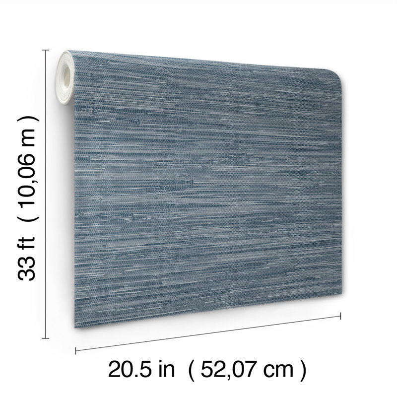 Exhale Light Brown Woven Faux Grasscloth Wallpaper, Blue