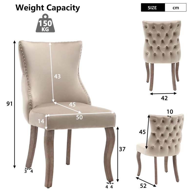 Seaham 37cm H Velvet Upholstered Side Chair, Brown Wood, Beige