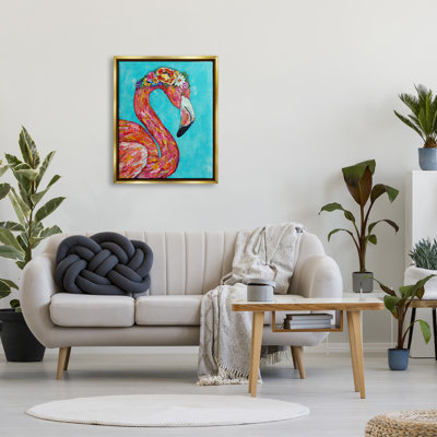 «Floral Flamingo Bird Bold Saturated Blossoms Collage» par Lisa Morales - peinture sur toile tendue