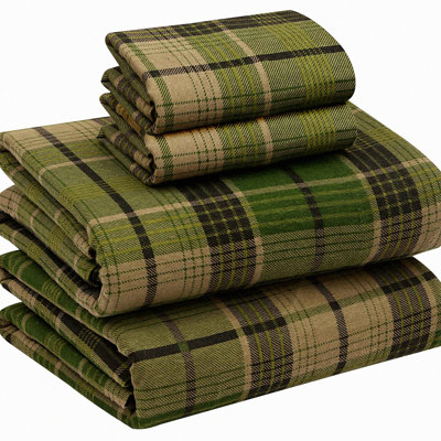 California Cozy Flannel Sheet Set - Deep Pockets, All Seasons Breathable, Super Soft & Warm Bedding - DNA Plaid Design - 4 Piece Set