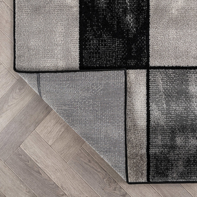 Tapis moderne moderne au design épuré et contemporain, Rectangulaire 7 pi 10 po x 10 pi, Noir