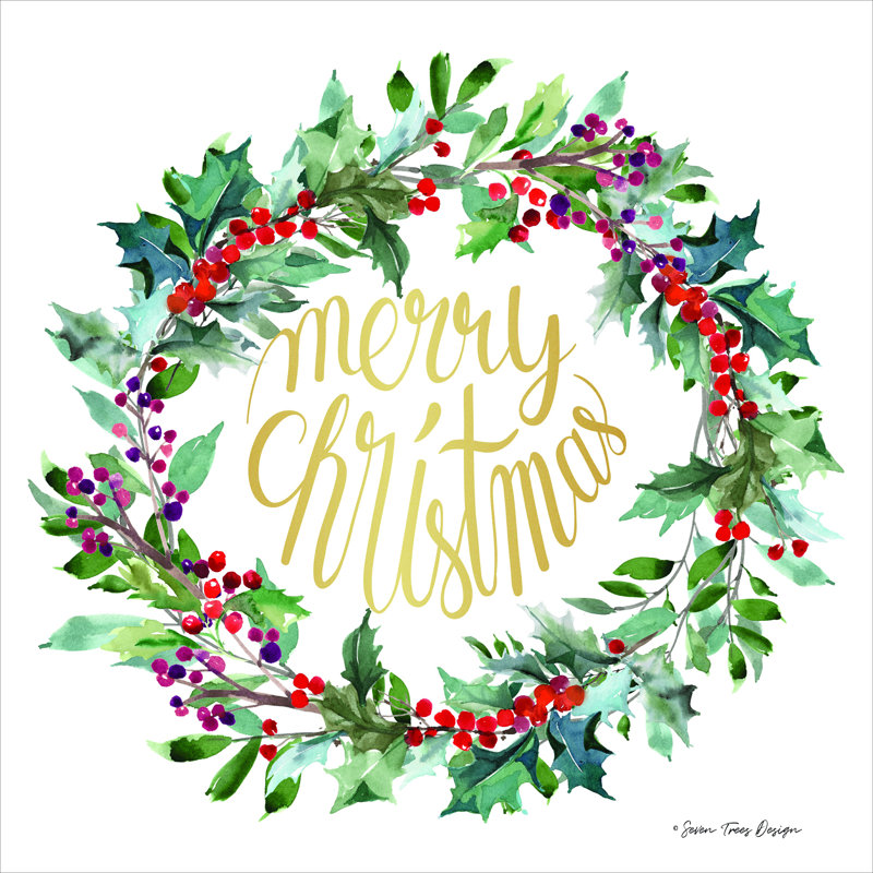 «Merry Christmas Holly Wreath» par Seven Trees Design - impression sur toile tendue, L 30 po x H 30 po
