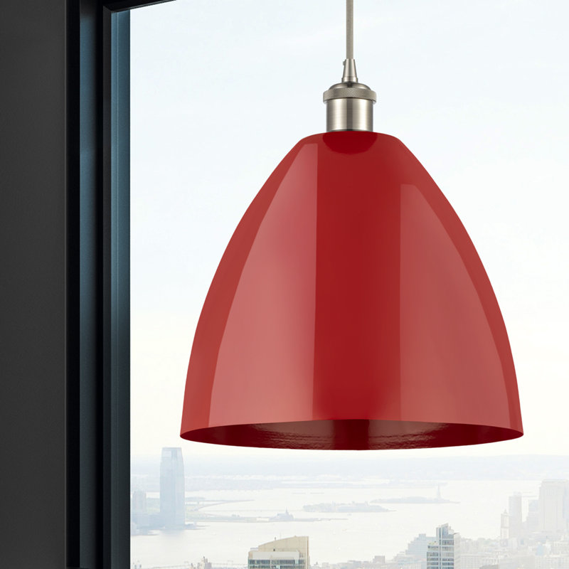 Luminaire suspendu conique 1 lumière, H 14,75 po x l 12 po x P 12 po, Rouge, Nickel satiné brossé