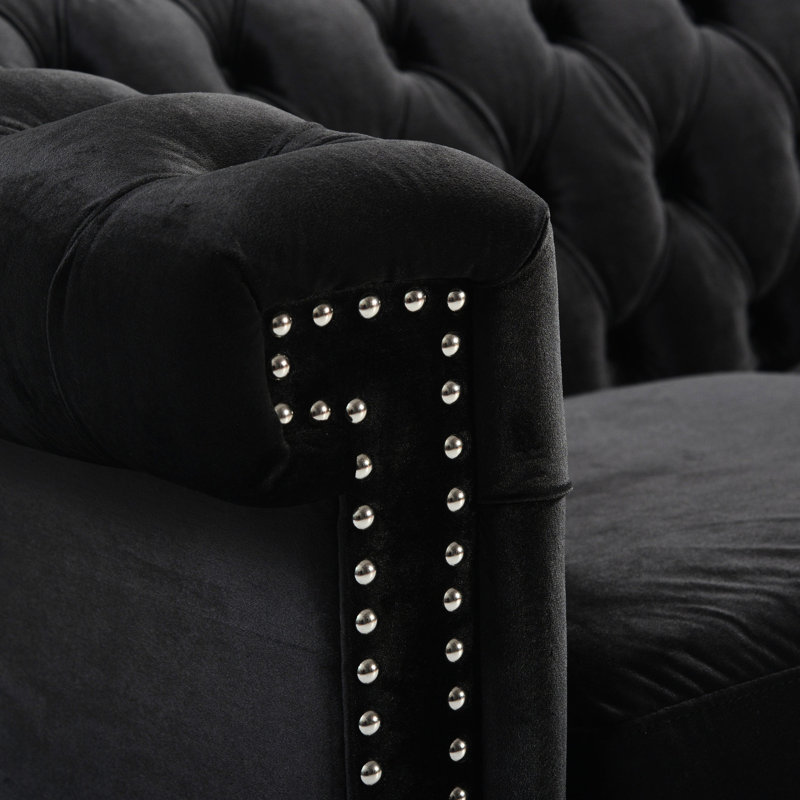 Velours noir 3 po avec capitonnage à boutons traditionnels et zone de confort au design classique