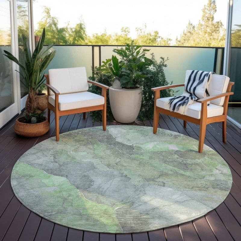 Tapis vert intérieur / extérieur lavable à la machine Xhevrie, Rond 8 pi