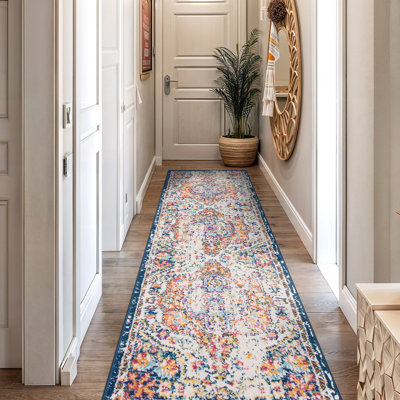 Beverly Oriental Orange/Blue/Cream Area Rug