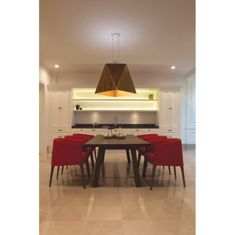 Calx 1 - Light Pendant, 6.38" H x 10" W x 10" D, 3500K, Walnut/Brushed Brass