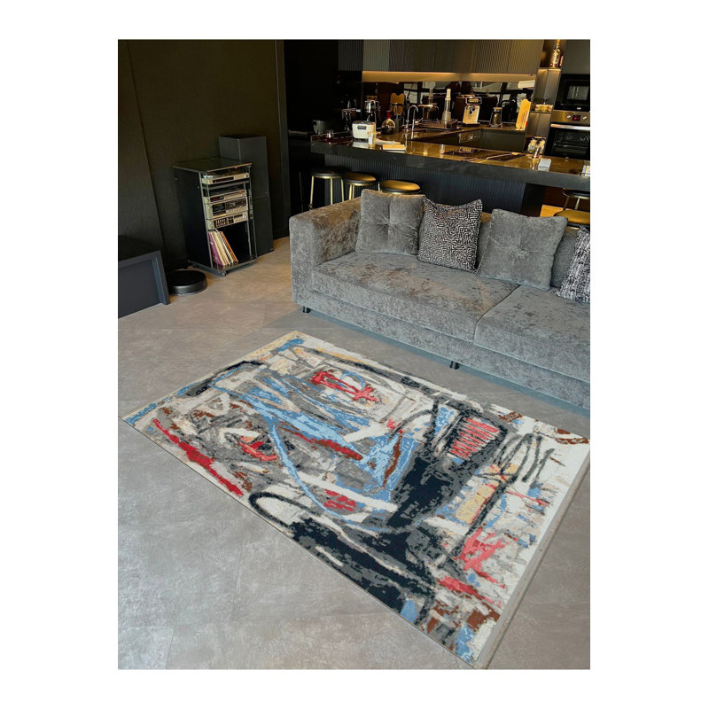 Tapis décoratif multicolore à motif abstrait multicolore de la collection Barcelona, Tapis de couloir 3 pi 3 po x 9 pi 10 po