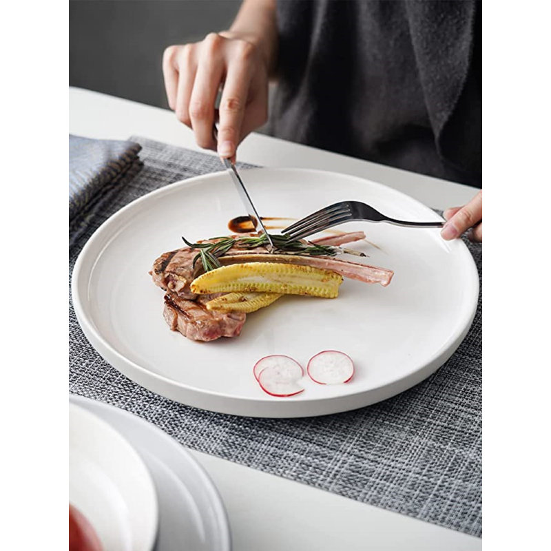 Assiettes plates en porcelaine - 10 po - ensemble de 6 assiettes blanches, allant au micro-ondes et au lave-vaisselle