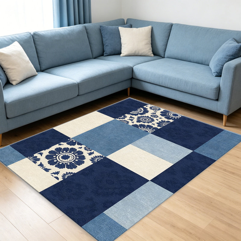 Vintage Floral Patchwork Blue carpet-easy to clean, machine-washable, soft and comfortable; suitable for door mats, kitchens, living rooms, bedrooms, corridors, and laundry areas. Easy to clean, durable carpet for home decoration.