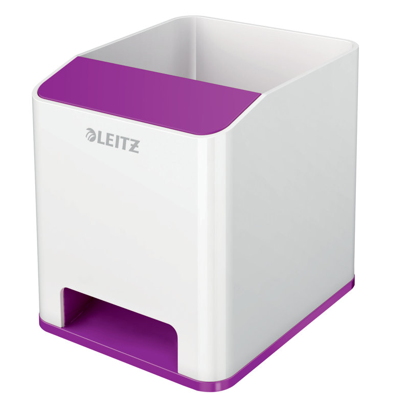 Plastic Pen Holder, White/Purple