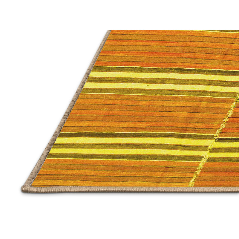 Tapis contemporains jaunes 849 lavables à la machine, Rectangle 2 pi x 3 pi