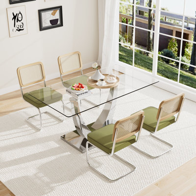 63in Rectangle Glass Pedestal Dining Set by Bay Isle Home