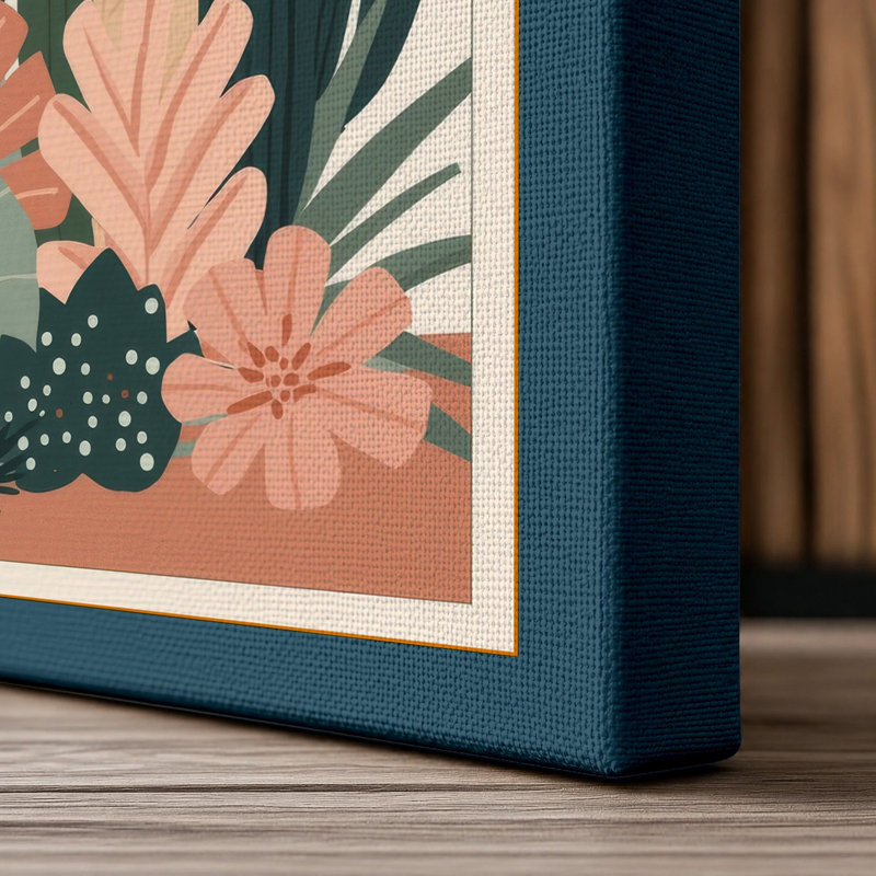 Desert Bloom Botanical - Wrapped Canvas, 36x24 - 91.4 x 61.0 cm, Teal Border
