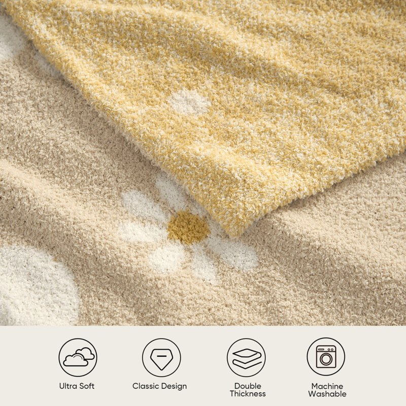 Jeté printemps en tricot floral 50 x 60 po, Beige