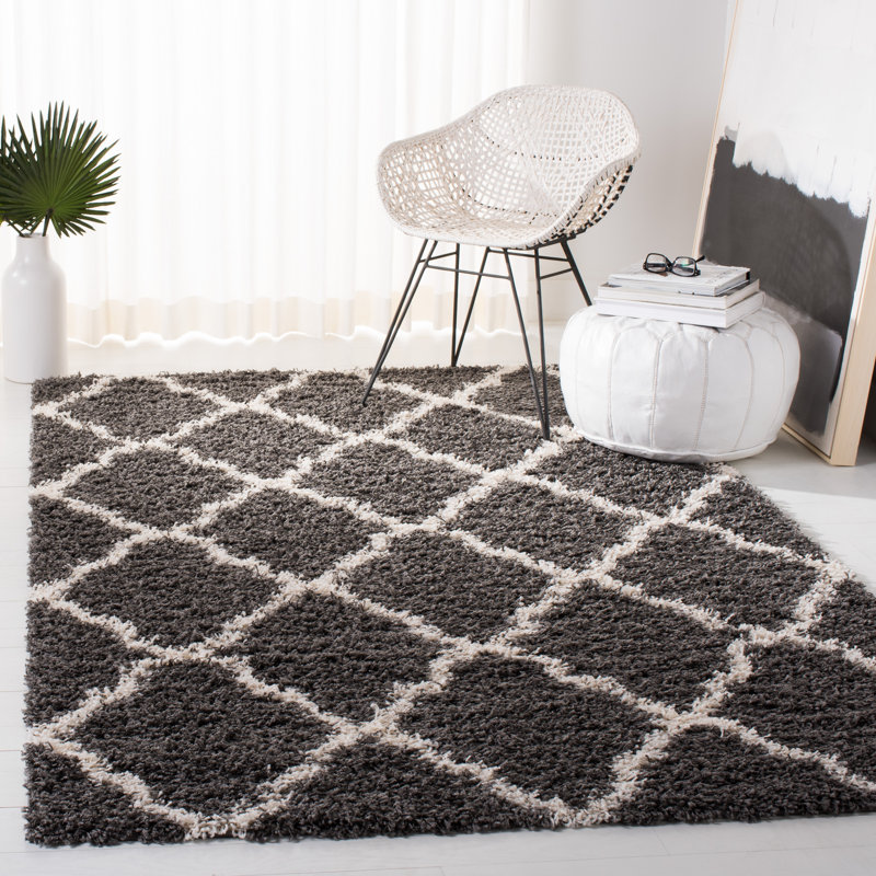 Ines Geometric Dark Gray/Ivory Area Rug, Square 8'