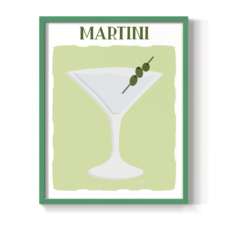 Martini Framed Print - Solid Wood, Green, 10" H x 8" W