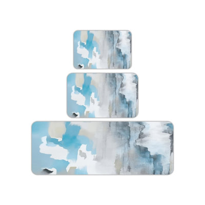 Blue Grey Abstract Watercolor 3 Piece Kitchen Rug for Kitchen & Living Room