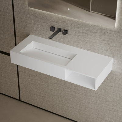 Lavabo de salle de bain mural à surface solide 39 "x 16" Monblari blanc mat